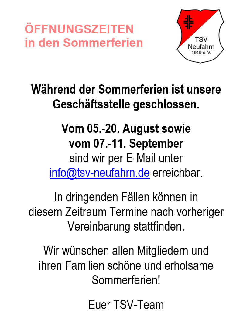 Erreichbarkeit der Geschäftsstelle während der Sommerferien 2026