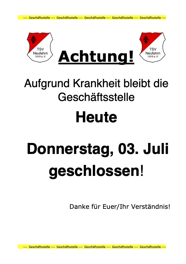 Geschäftsstelle geschlossen